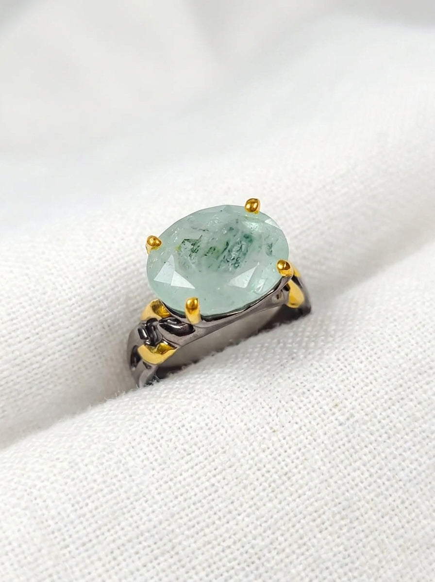 925 silver aquamarine chain ring