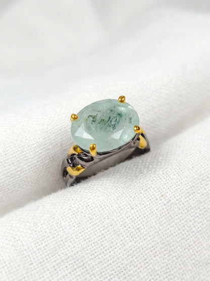 925 silver aquamarine chain ring