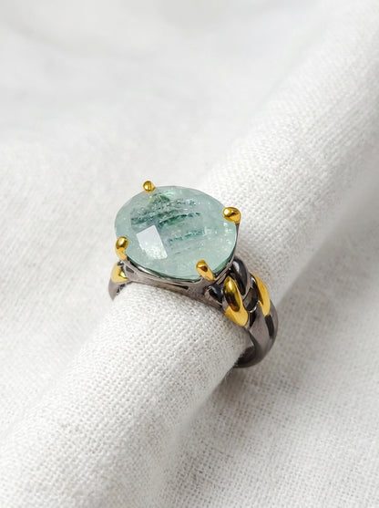 925 silver aquamarine chain ring