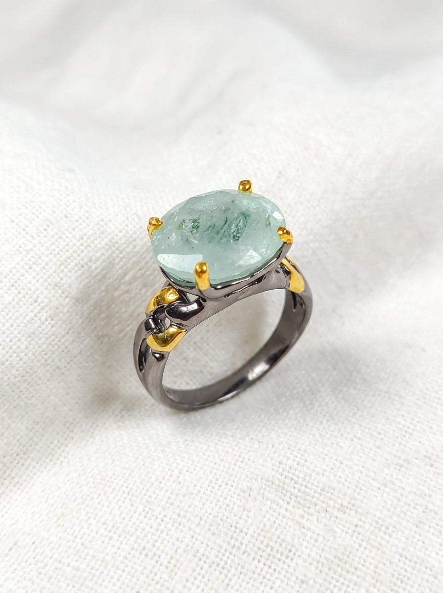 925 silver aquamarine chain ring