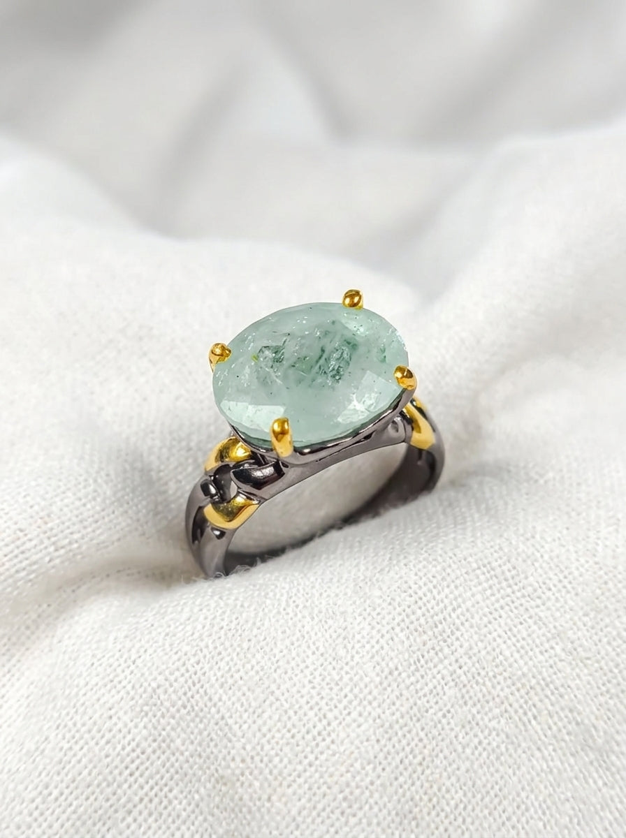 925 silver aquamarine chain ring