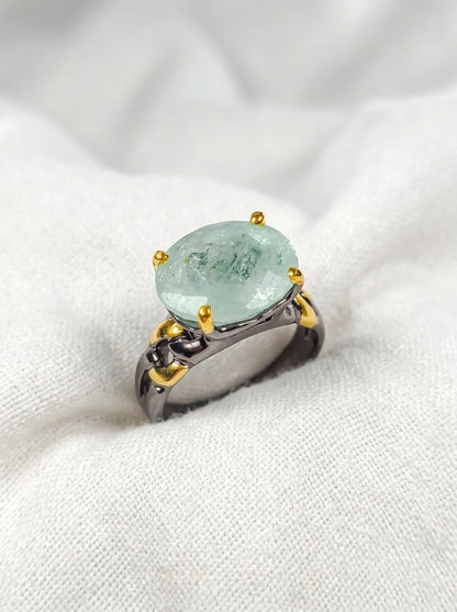 925 silver aquamarine chain ring