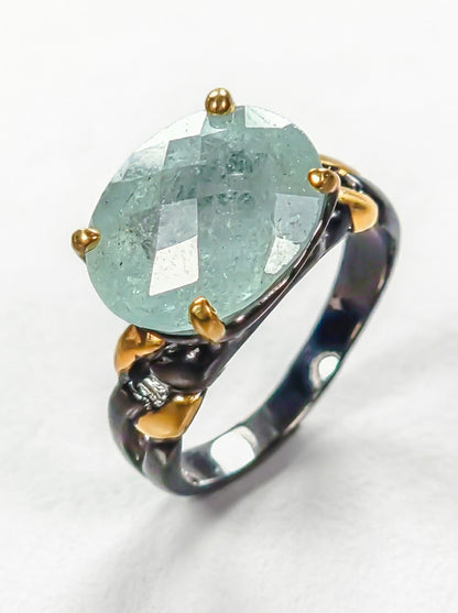 925 silver aquamarine chain ring