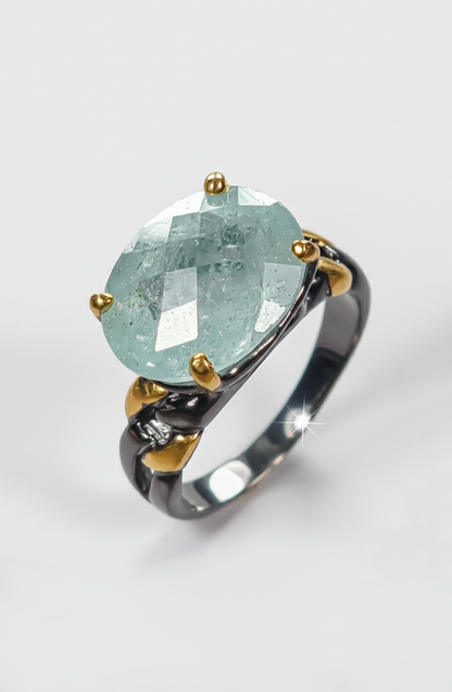 925 silver aquamarine chain ring