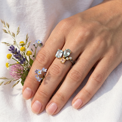 925 silver aquamarine cluster ring