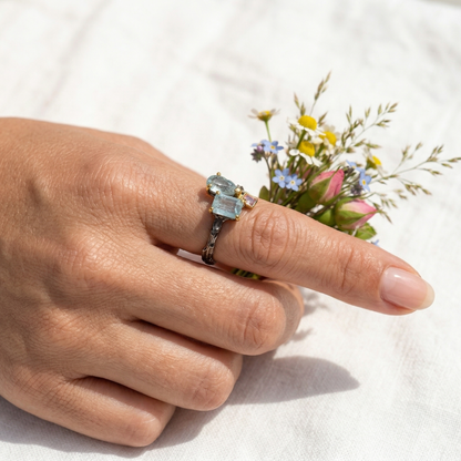 925 silver aquamarine cluster ring