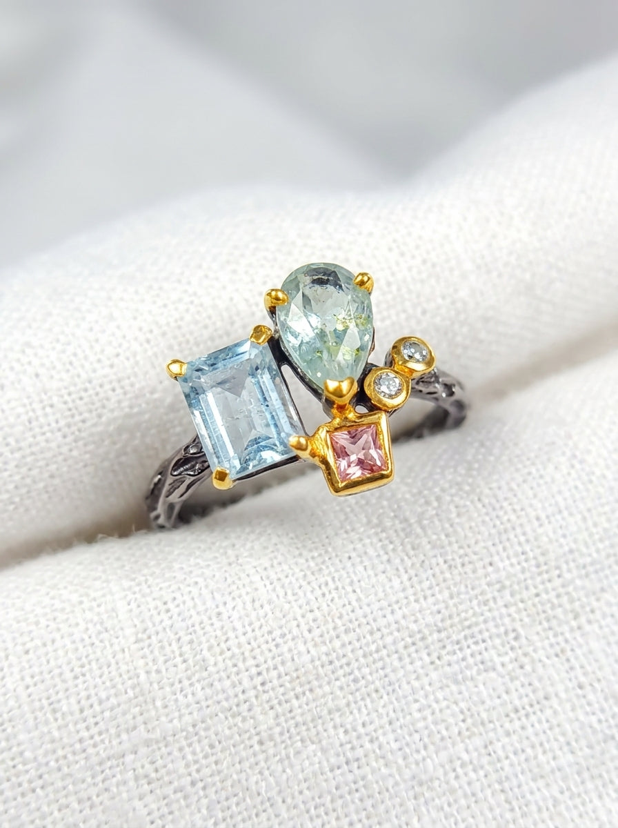 925 silver aquamarine cluster ring