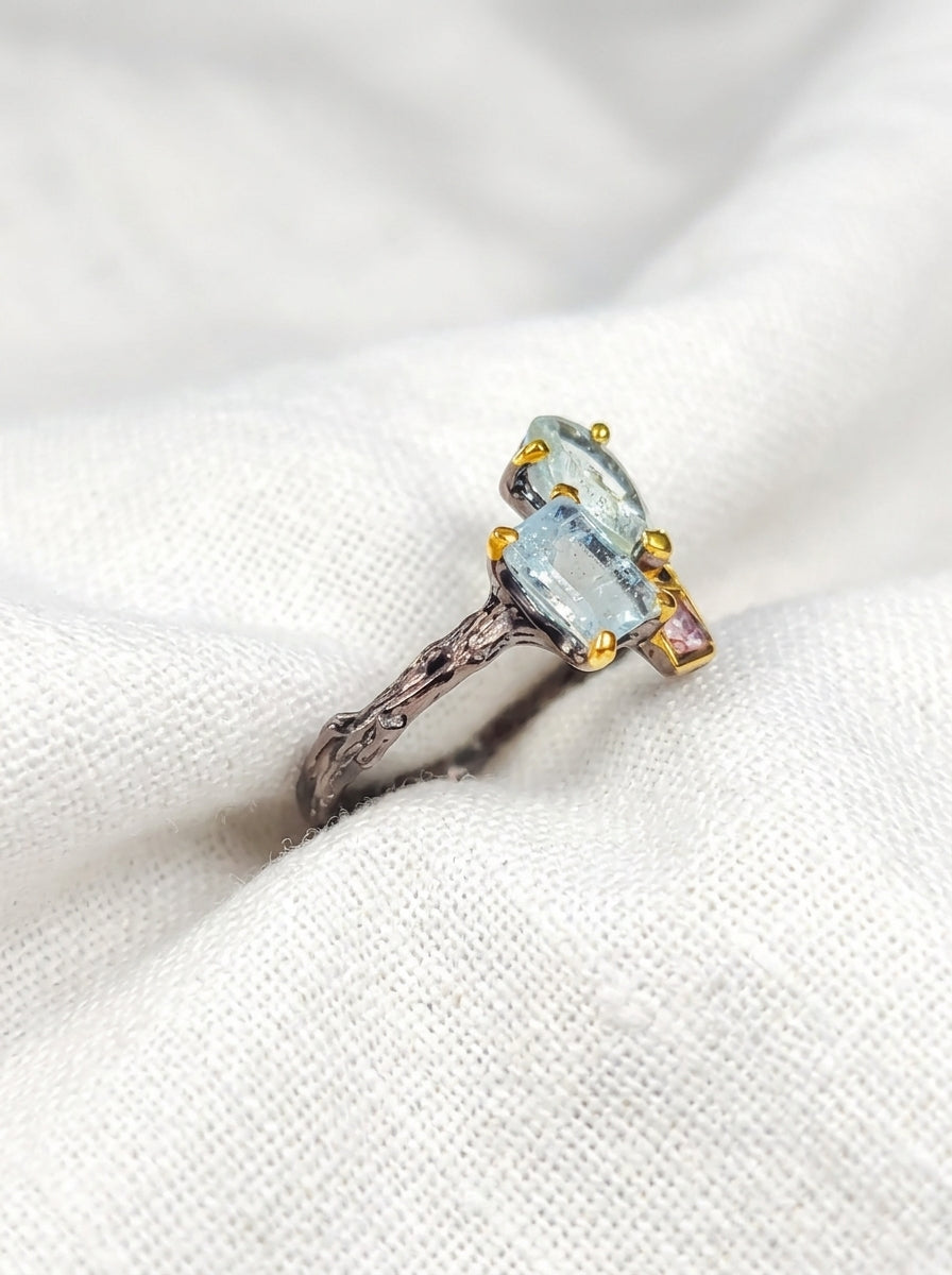 925 silver aquamarine cluster ring