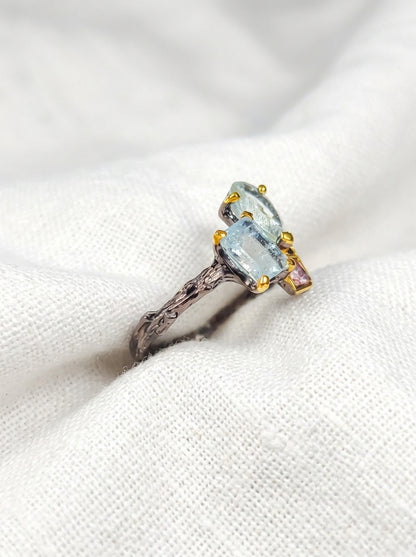 925 silver aquamarine cluster ring