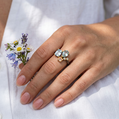 925 silver aquamarine cluster ring