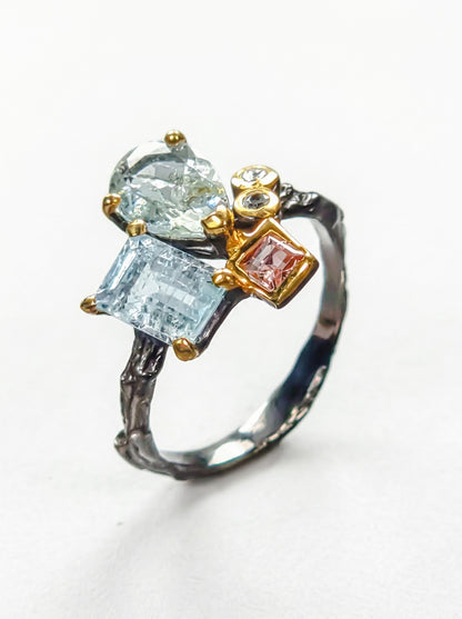 925 silver aquamarine cluster ring