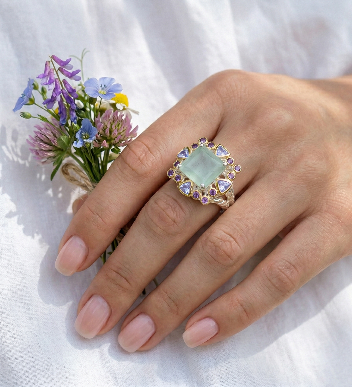 925 silver aquamarine halo ring