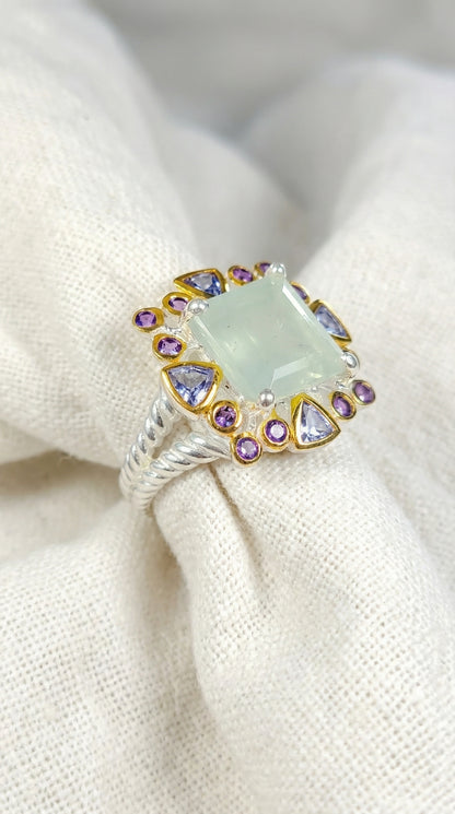 925 silver aquamarine halo ring