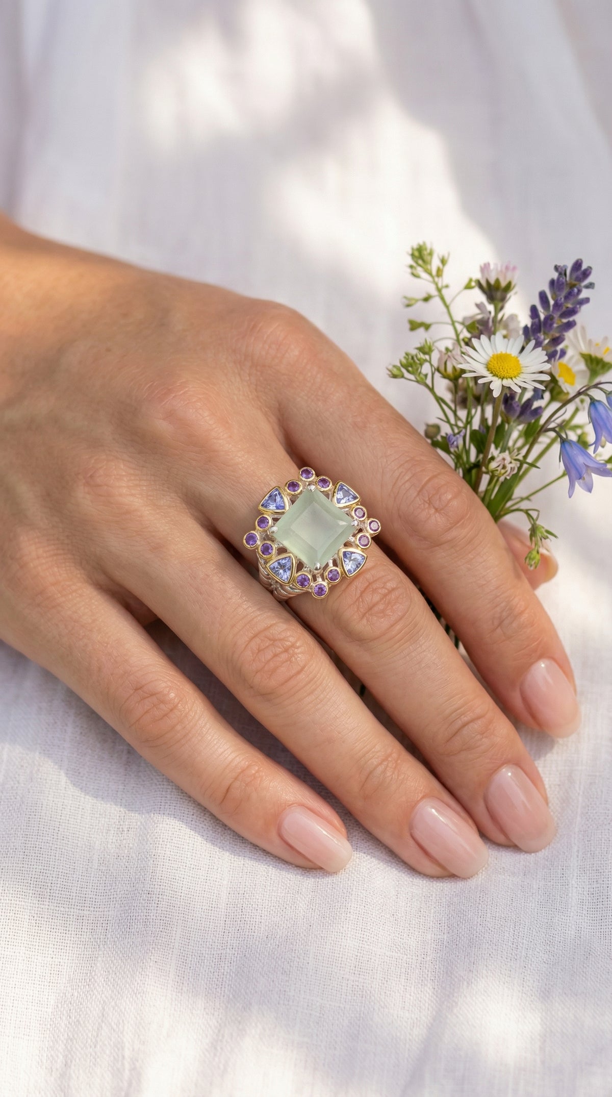 925 silver aquamarine halo ring