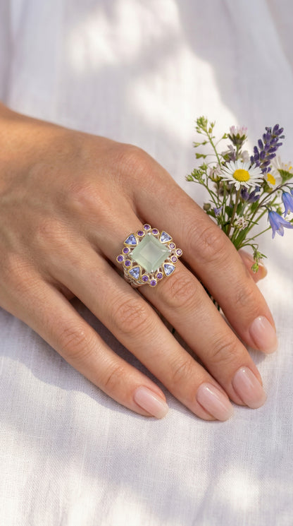 925 silver aquamarine halo ring