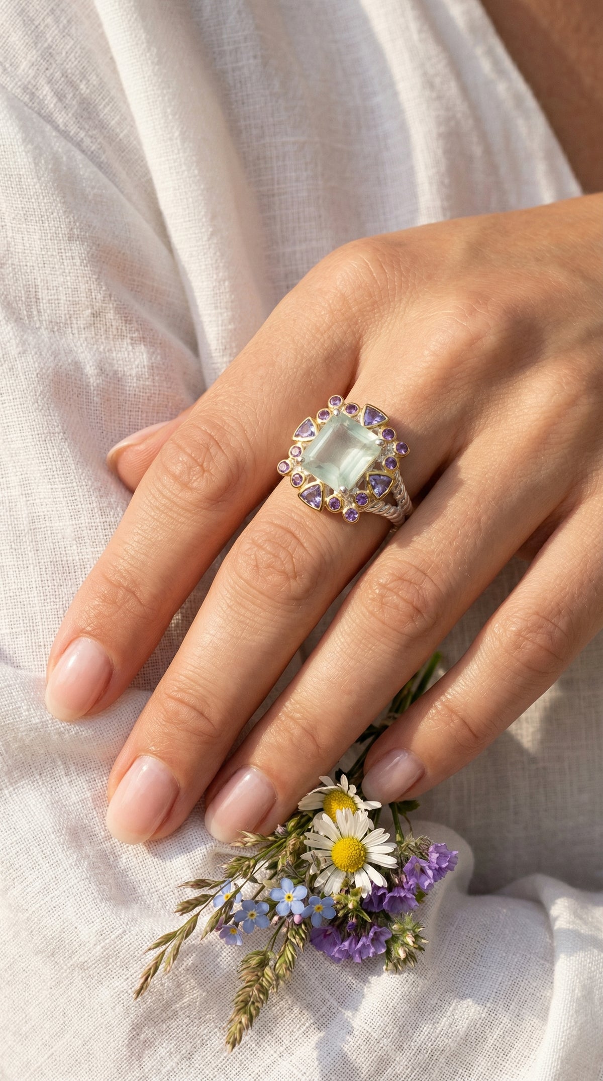 925 silver aquamarine halo ring