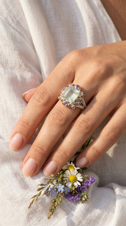 925 silver aquamarine halo ring