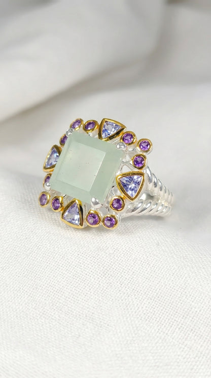 925 silver aquamarine halo ring