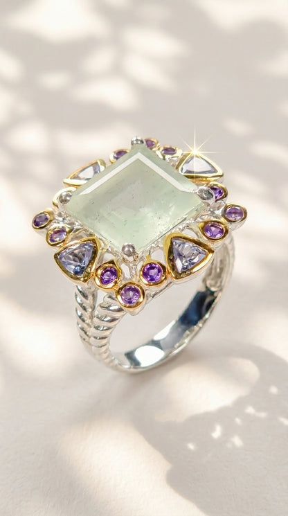 925 silver aquamarine halo ring