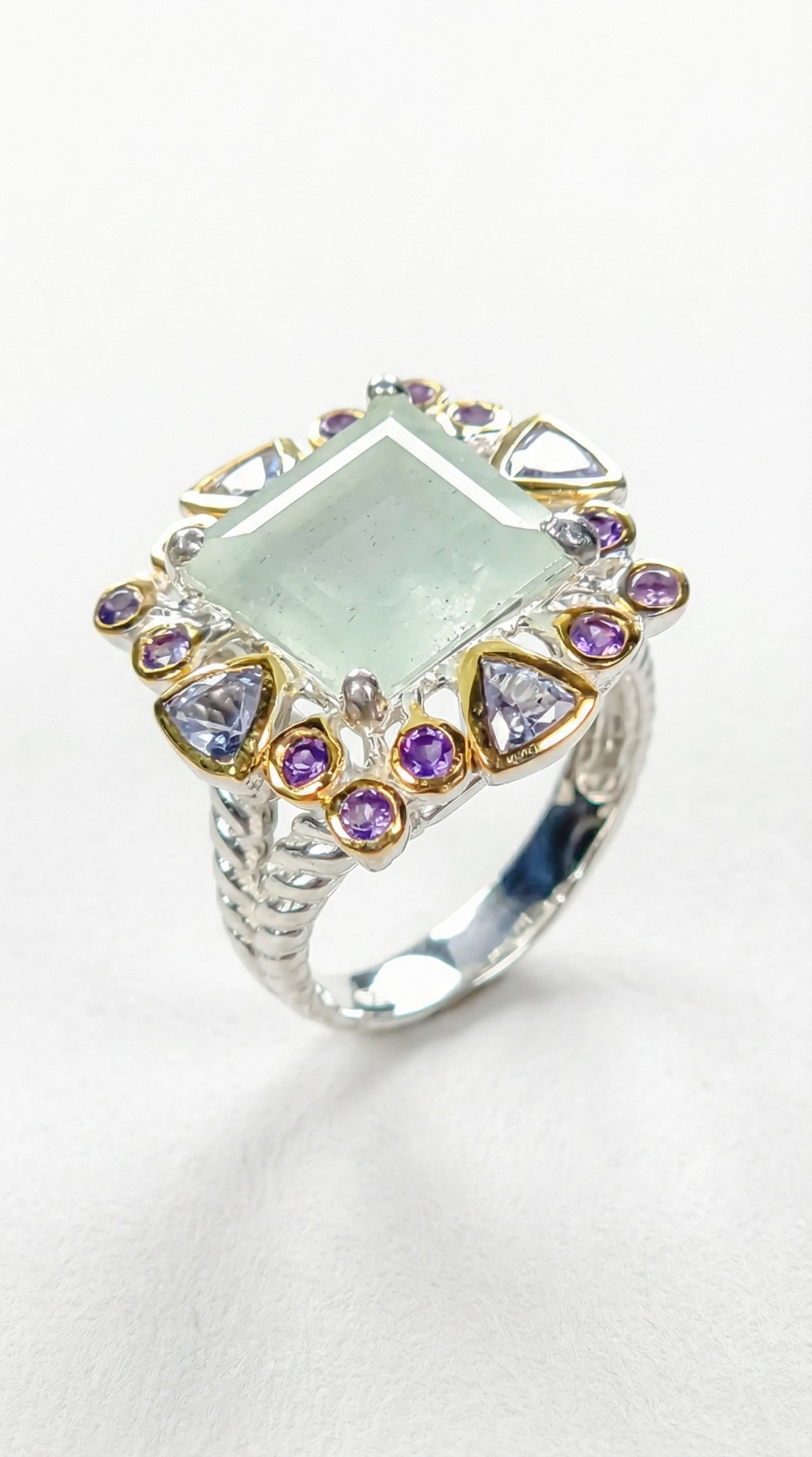 925 silver aquamarine halo ring