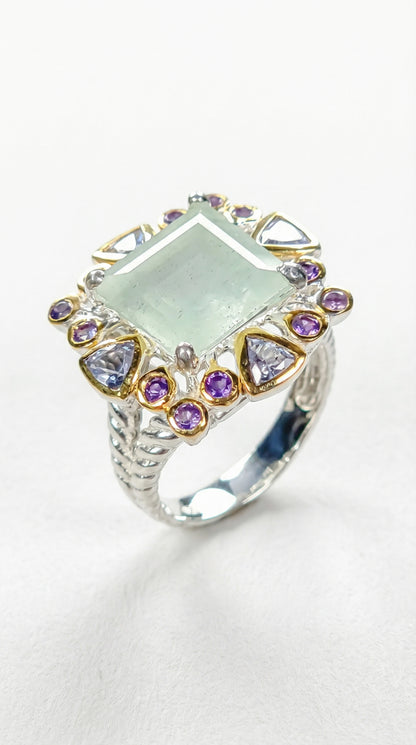 925 silver aquamarine halo ring