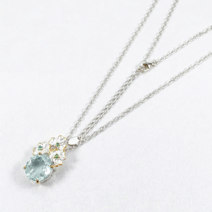 925 silver aquamarine romantic flower necklace, worn view