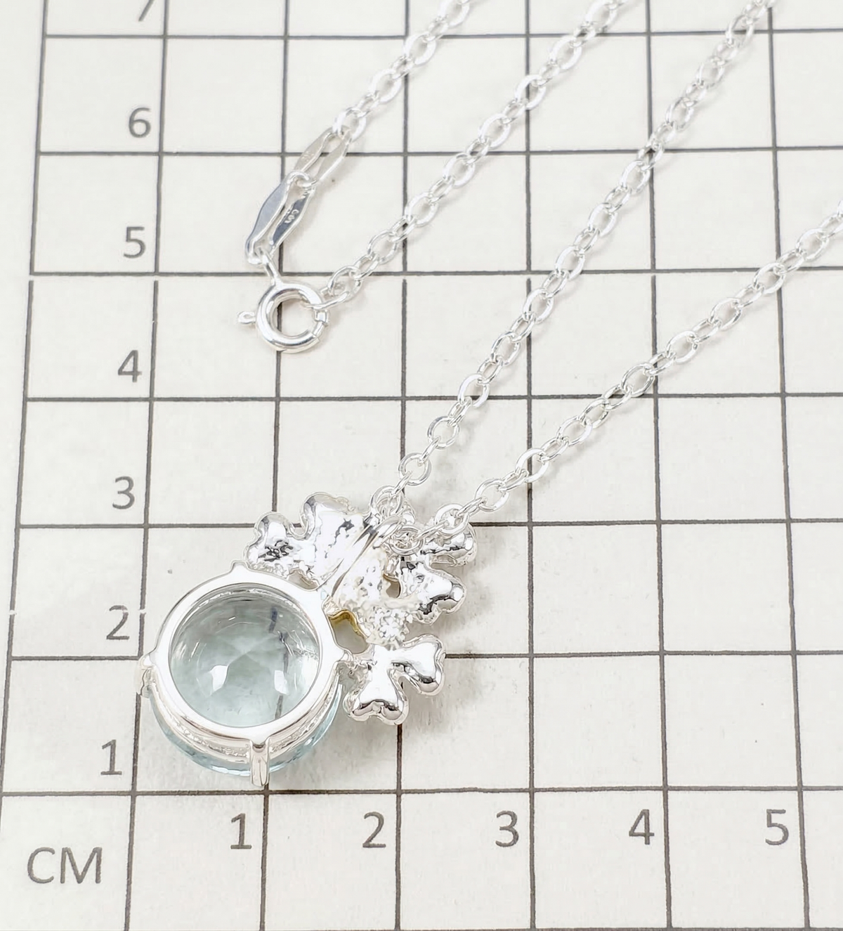 925 silver aquamarine romantic flower necklace, pendant detail