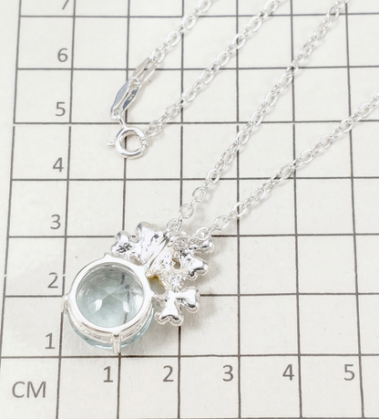 925 silver aquamarine romantic flower necklace, pendant detail