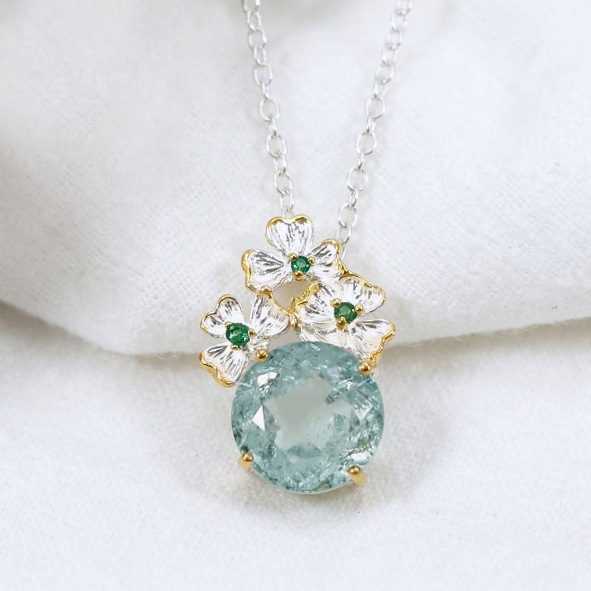 925 silver aquamarine romantic flower necklace, layered look
