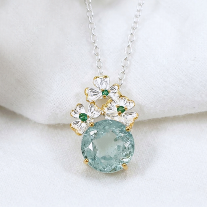 925 silver aquamarine romantic flower necklace, layered look