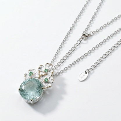 925 silver aquamarine romantic flower necklace, back clasp detail