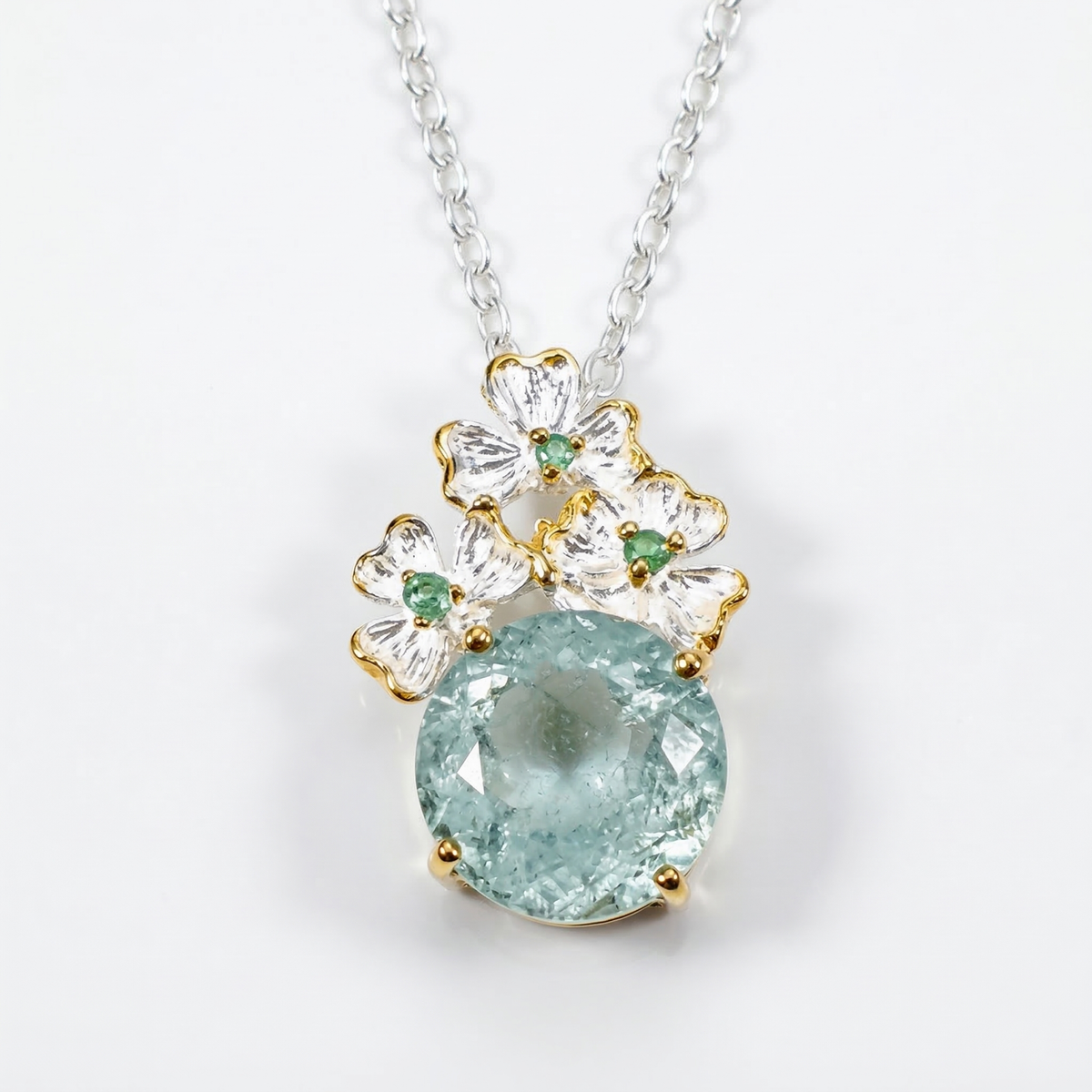 925 silver aquamarine romantic flower necklace, main product image