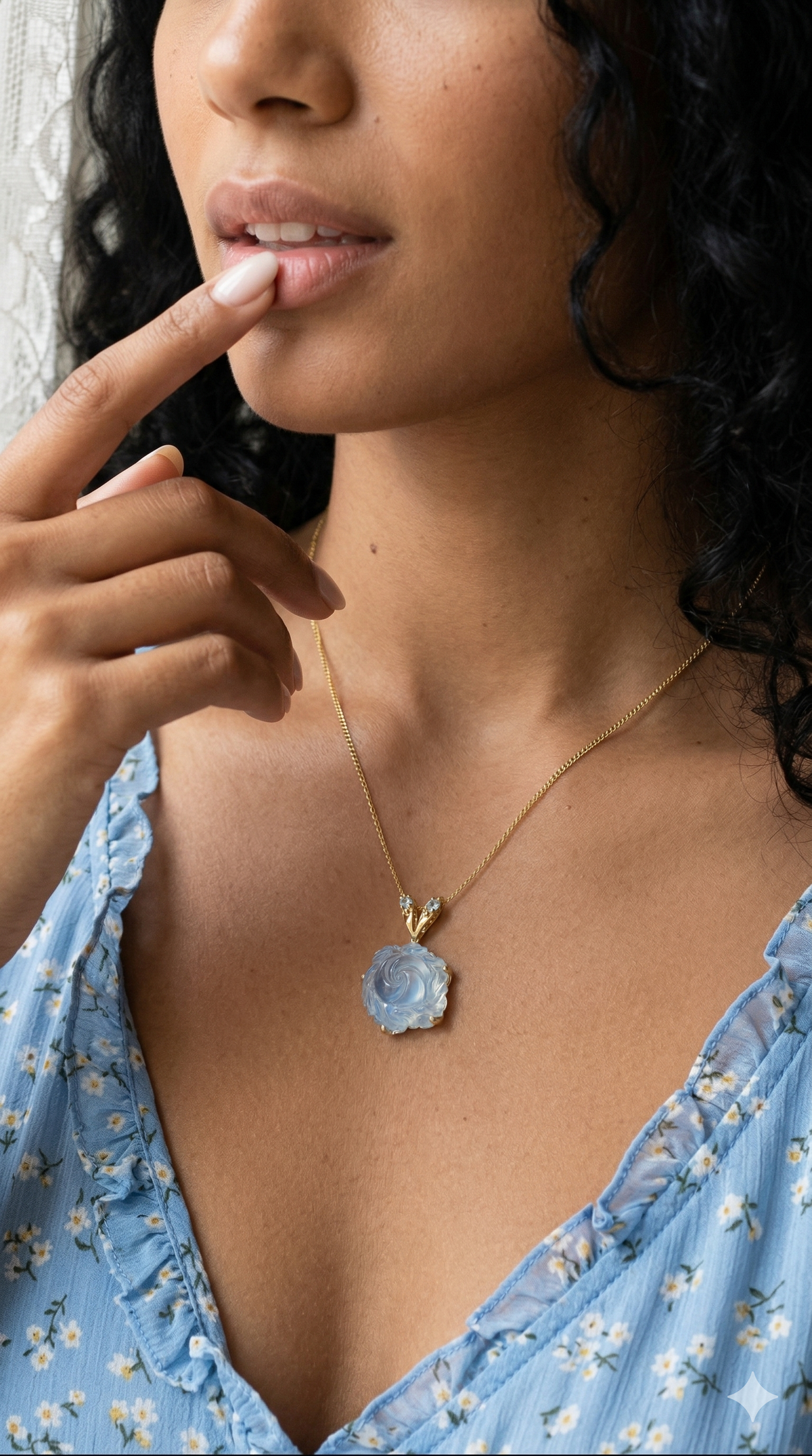 925 silver aquamarine rose flower necklace, alternate angle
