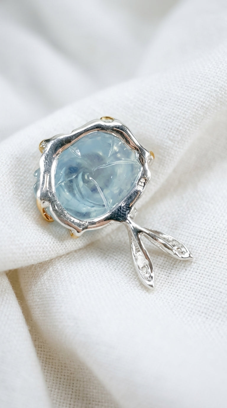 925 silver aquamarine rose flower necklace, close-up detail
