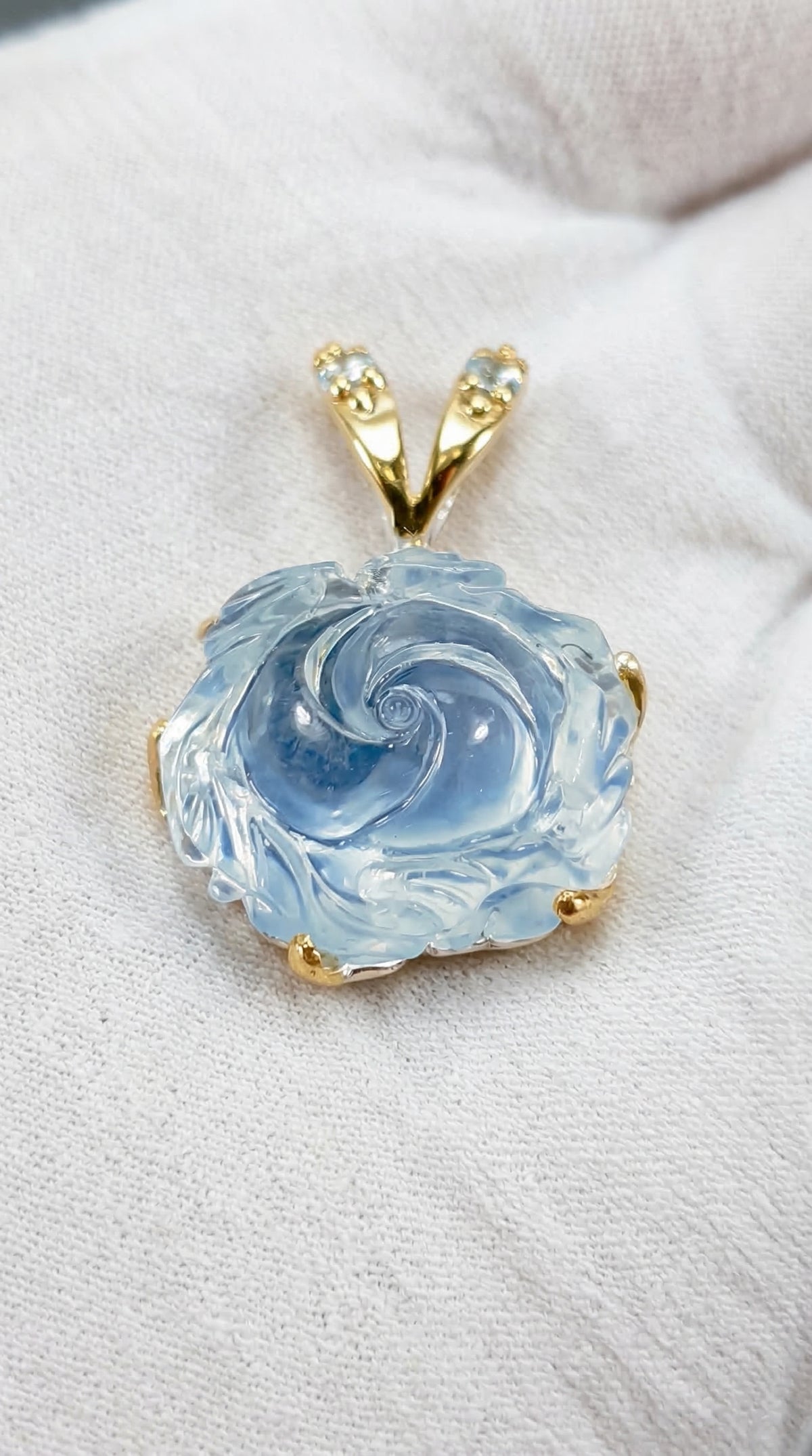 925 silver aquamarine rose flower necklace, worn view