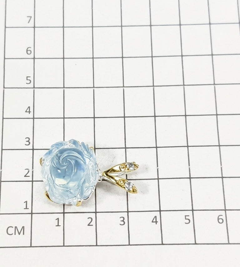925 silver aquamarine rose flower necklace, additional angle
