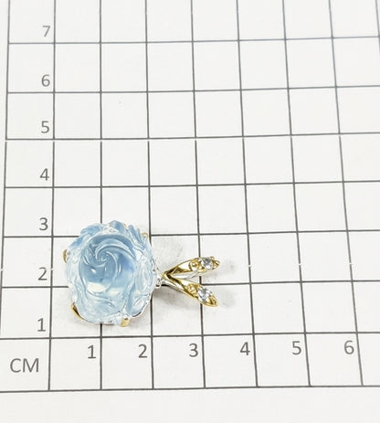 925 silver aquamarine rose flower necklace, additional angle