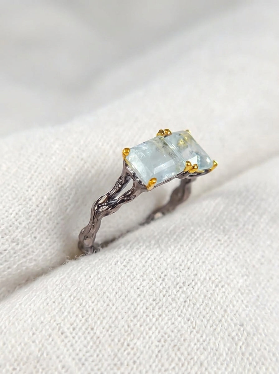 925 silver aquamarine toi et moi ring