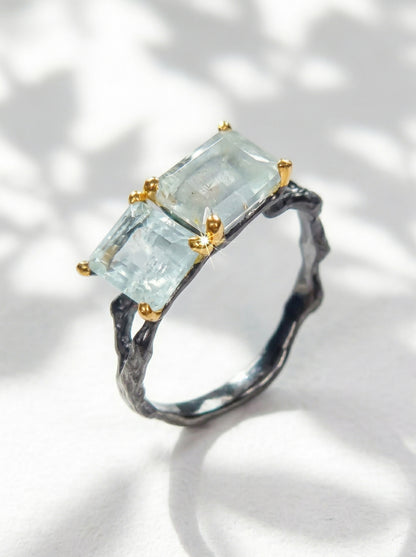 925 silver aquamarine toi et moi ring