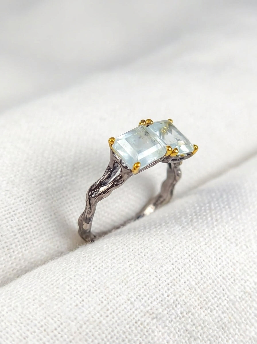 925 silver aquamarine toi et moi ring