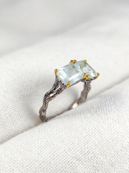 925 silver aquamarine toi et moi ring