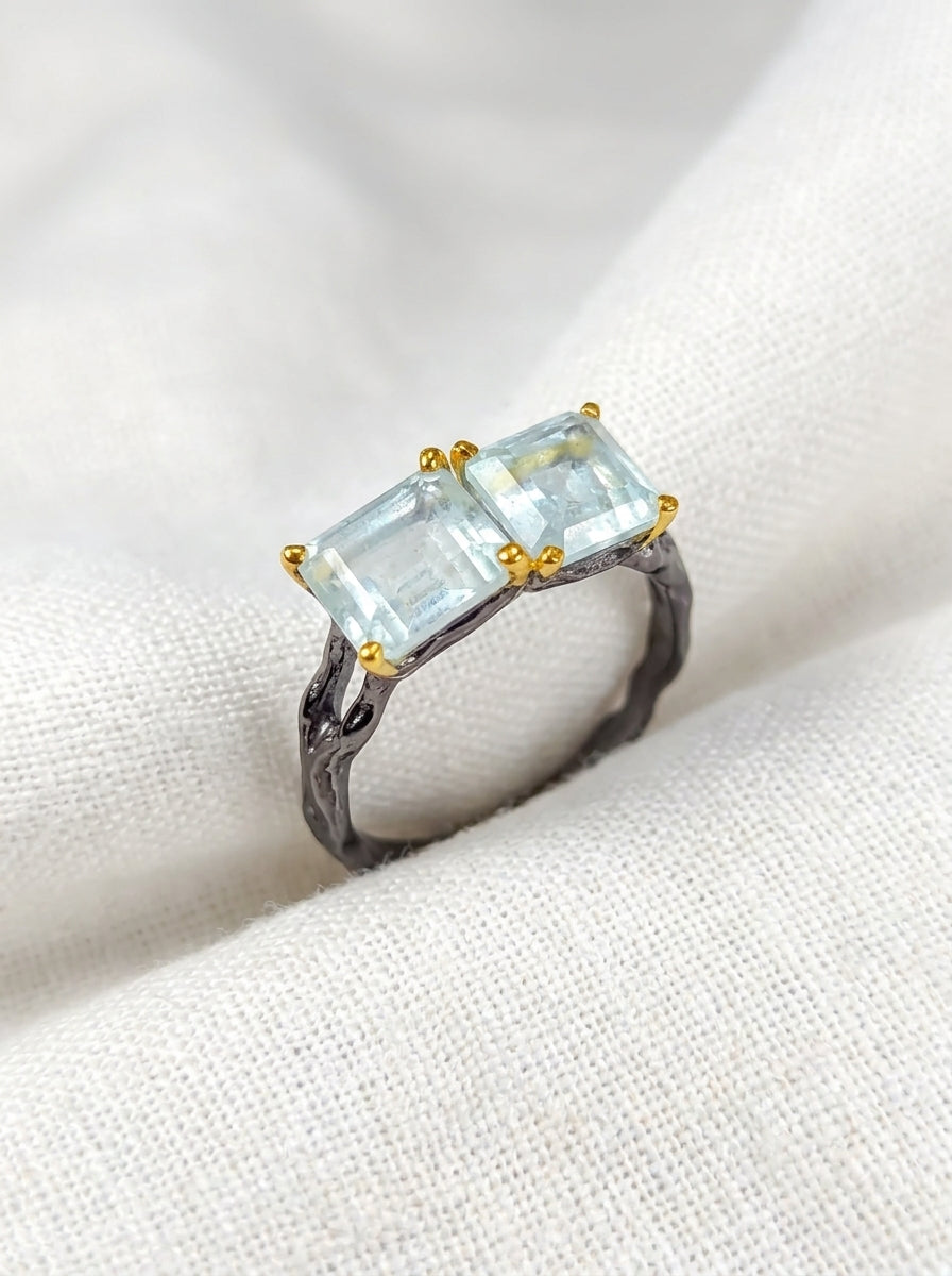 925 silver aquamarine toi et moi ring