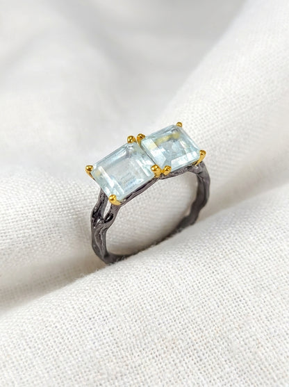 925 silver aquamarine toi et moi ring