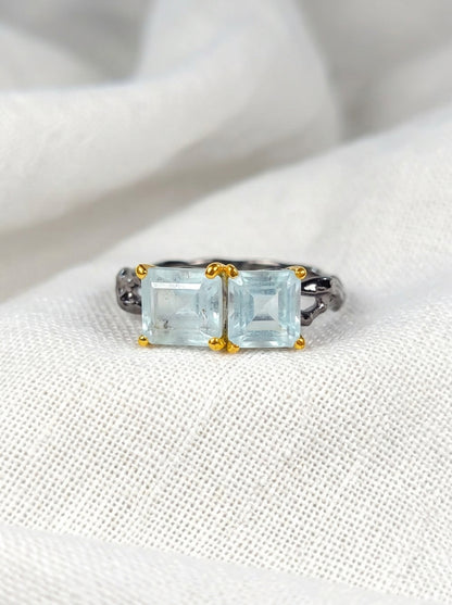 925 silver aquamarine toi et moi ring