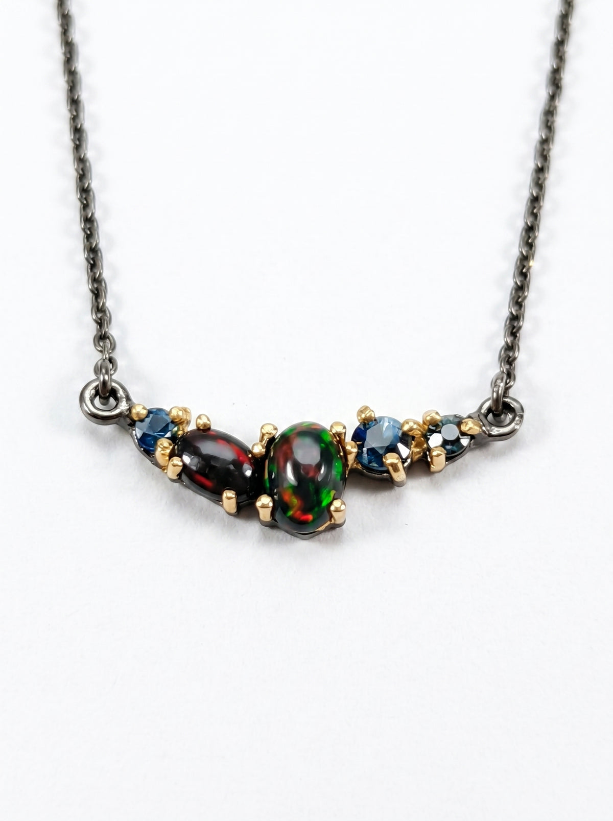 925 silver bar black opal necklace