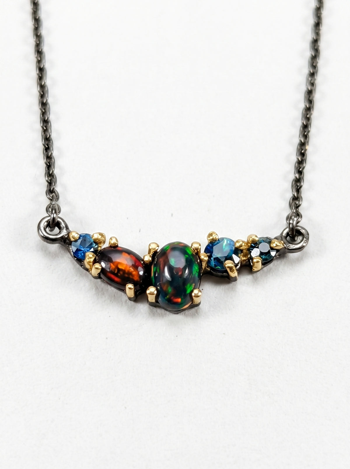 925 silver bar black opal necklace