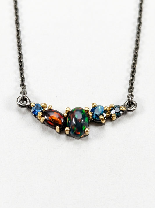925 silver bar black opal necklace