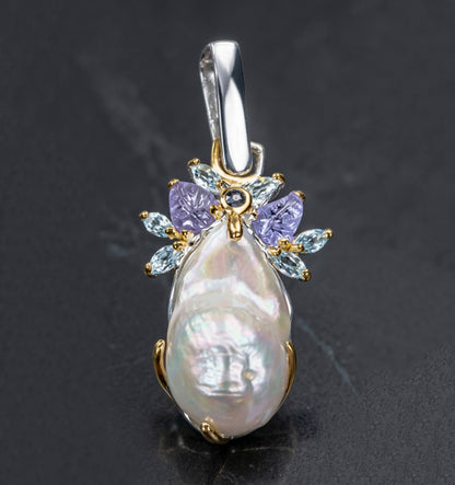 925 silver baroque pearl necklace, worn view