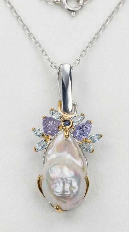 925 silver baroque pearl necklace, layered look