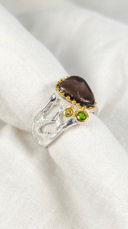 925 silver blue ammolite wide band ring